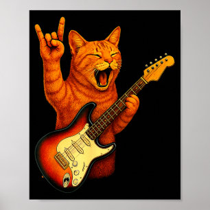 Lustige Katze spielt Gitarre Rock And Roll Geschen Poster