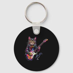 Lustige Katze spielt Gitarre Rock And Roll Geschen Schlüsselanhänger