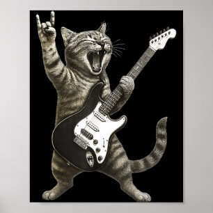 Lustige Katze spielt Gitarre Rock And Roll Männer Poster