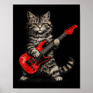 Lustige Katze spielt Gitarre Rock and Roll Männer Poster