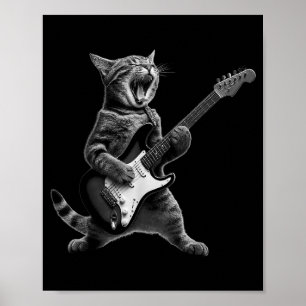 Lustige Katze spielt Gitarre Rock And Roll Männer Poster