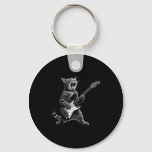 Lustige Katze spielt Gitarre Rock And Roll Männer Schlüsselanhänger