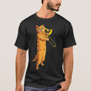 Lustige Katze spielt Posaune Geschenk Coole Katzen T-Shirt