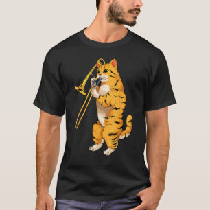 Lustige Katze spielt Posaune Geschenk Coole Katzen T-Shirt