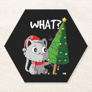 Lustige Katze stößt Weihnachtsbaum um Katze Was Ch Untersetzer