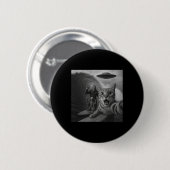 Lustige Katze surft Selfie mit UFO-Riesenwelle Auß Button (Vorne & Hinten)