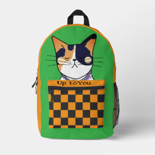 Lustige Katze, süße Katze, grün orange bedruckter Rucksack