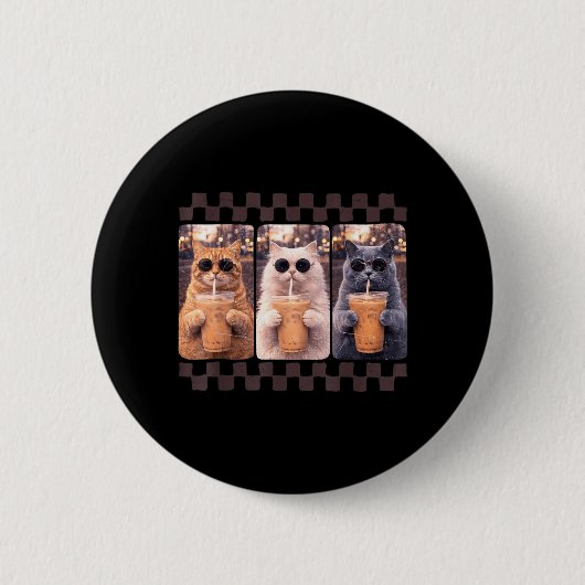 Lustige Katze trinkt Eiskaffee Meme Tier Eiskaffee Button (Vorderseite)