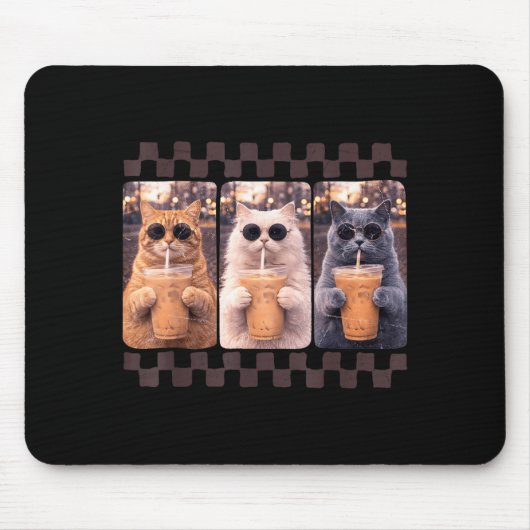 Lustige Katze trinkt Eiskaffee Meme Tier Eiskaffee Mousepad (Vorne)