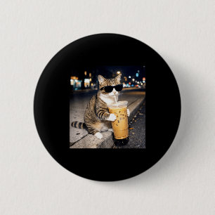 Lustige Katze trinkt Eiskaffee Tier Meme für Männe Button