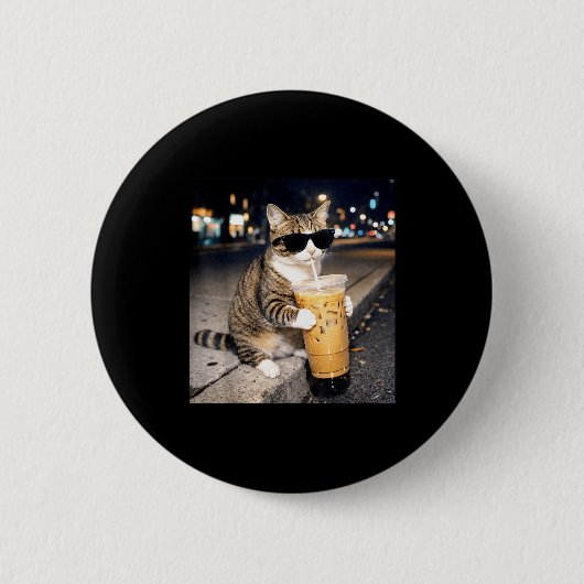 Lustige Katze trinkt Eiskaffee Tier Meme für Männe Button (Vorderseite)