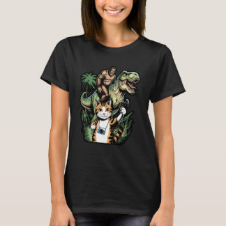 Lustige Katze UFO Dinosaurier Meme T-Shirt