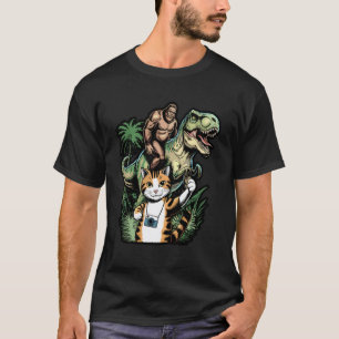 Lustige Katze UFO Dinosaurier Meme T-Shirt