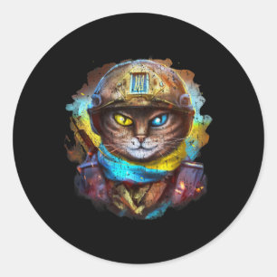 Lustige Katze Ukrainischer Soldat Flagge Vintage S Runder Aufkleber