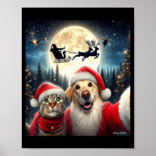 Lustige Katze und Hund Selfie mit dem Weihnachtsma Poster