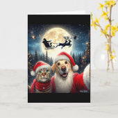 Lustige Katze und Hund Selfie mit Weihnachtsmann W Karte (Gelbe Blume)