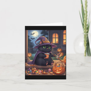 Lustige Katze und niedliche Maus Halloween-Kürbis Karte