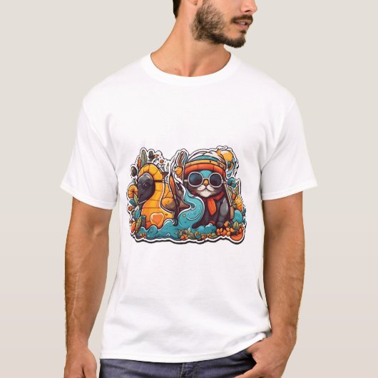 lustige Katze und Schildkröte T-Shirt (Vorderseite)