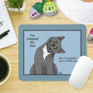 Lustige Katze Vatertag Graue Katze Blau Mousepad