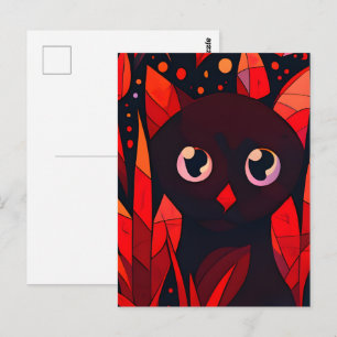 Lustige Katze versteckt sich hinter Herbstlaub im Postkarte