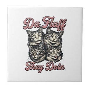 Lustige Katze Vintage Gravur Da Fluff They Doin De Fliese