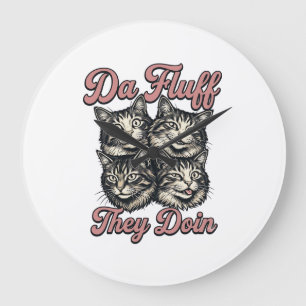 Lustige Katze Vintage Gravur Da Fluff They Doin De Große Wanduhr