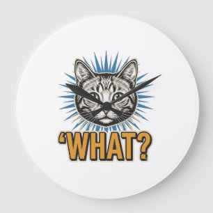 Lustige Katze 'WAS_' Vintage Gravur Grafik T-Shirt Große Wanduhr