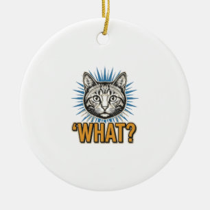 Lustige Katze 'WAS_' Vintage Gravur Grafik T-Shirt Keramik Ornament