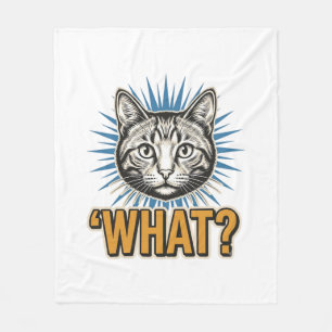Lustige Katze 'WAS_' Vintage-Stich Grafik-T-Shirt_ Fleecedecke