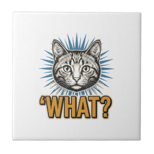 Lustige Katze 'WAS_' Vintage-Stich Grafik-T-Shirt_ Fliese