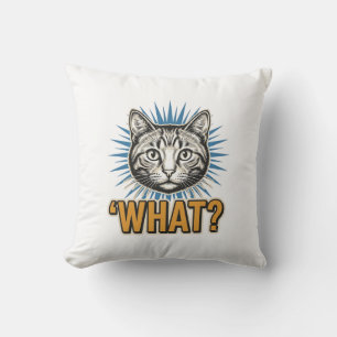 Lustige Katze 'WAS_' Vintage-Stich Grafik-T-Shirt_ Kissen