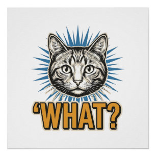Lustige Katze 'WAS_' Vintage-Stich Grafik-T-Shirt_ Poster