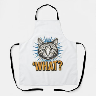 Lustige Katze 'WAS_' Vintage-Stich Grafik-T-Shirt_ Schürze