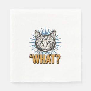 Lustige Katze 'WAS_' Vintage-Stich Grafik-T-Shirt_ Serviette