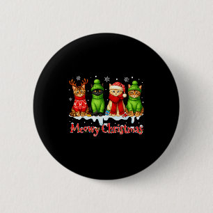 Lustige Katze Weihnachten Feiertag Xmas Santa Hut  Button