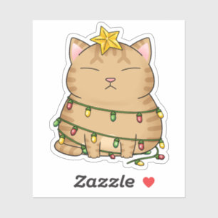 Lustige Katze Weihnachtsbaum Aufkleber