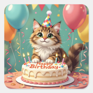 Lustige Katze zum Geburtstag Quadratischer Aufkleber