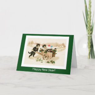 Lustige Katzen anpassbare Vintage Neujahrskarte Feiertagskarte
