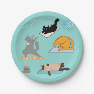 Lustige Katzen beim Yoga Pappteller