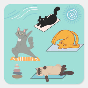 Lustige Katzen beim Yoga Quadratischer Aufkleber