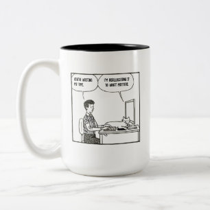Lustige Katzen Büroarbeit Humor Corporate Cartoon Zweifarbige Tasse