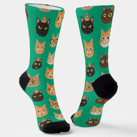 Lustige Katzen-Gesichter Muster-Crewsocken Socken (Gewinkelt)