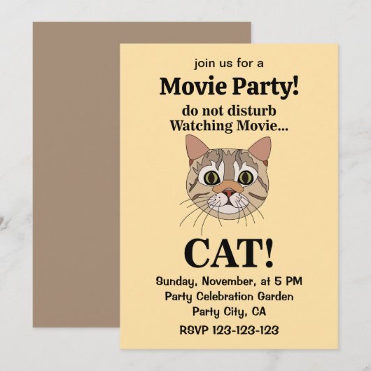 Lustige Katzen-Gesichtsfilm-Party Einladung (Vorne/Hinten)