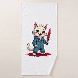 Lustige Katzen-Horrorfilme Süßes Halloween Für Kat Badehandtuch