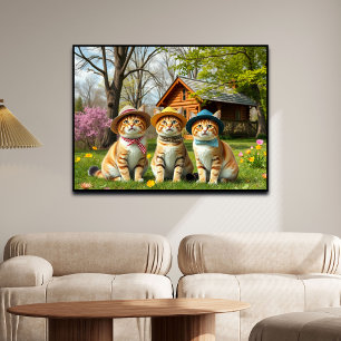 Lustige Katzen in gepflegter Frühlingskleidung und Poster