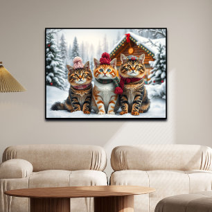 Lustige Katzen in gepflegter Winterkleidung und Hü Poster