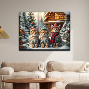 Lustige Katzen in vornehmer Winterkleidung und Hüt Poster