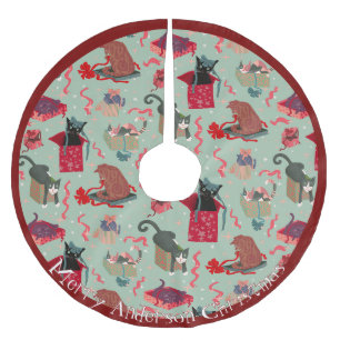 Lustige Katzen in Weihnachtsboxen Personalisiert Polyester Weihnachtsbaumdecke