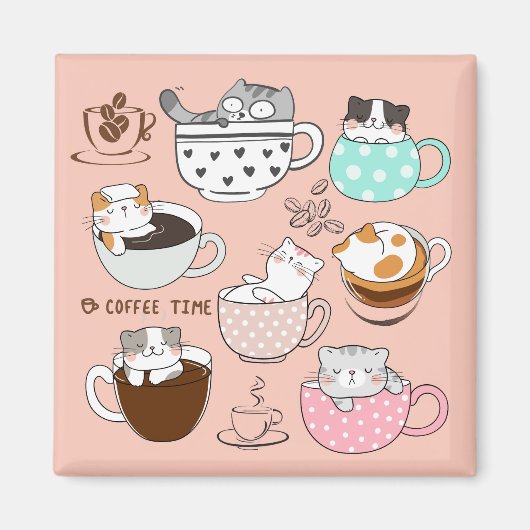 Lustige Katzen Kaffee Magnet (Vorne)