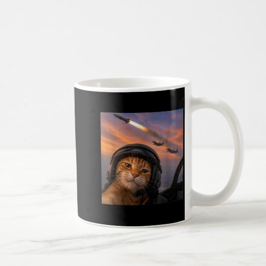 Lustige Katzen-Kampfjetpilot-Selfie-Trupp-Meme-Kit Kaffeetasse (Rechts)